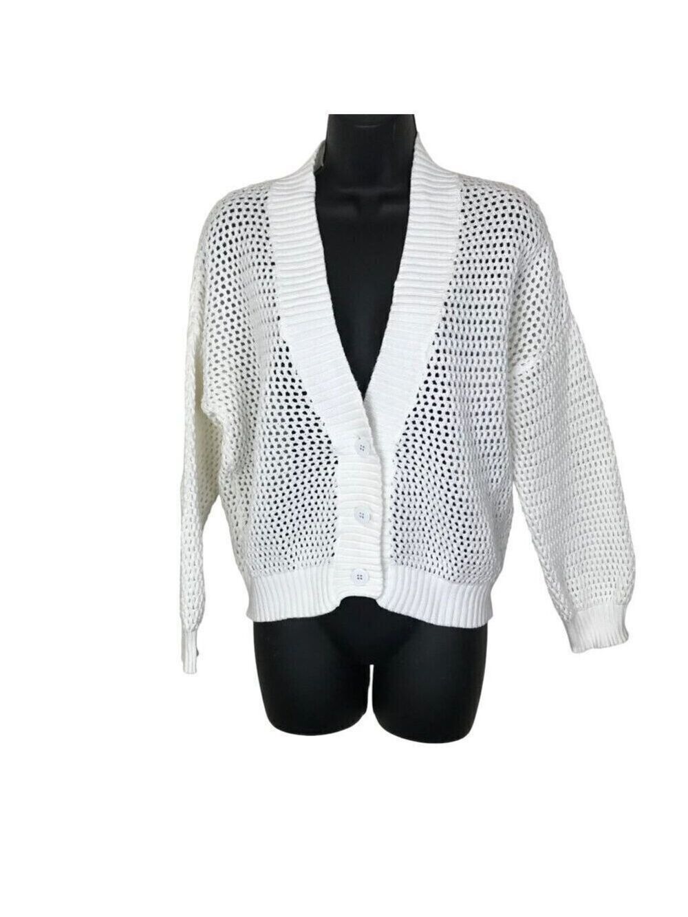 Max Mara Studio Crochet Like White Cotton Blend Cardigan Size M